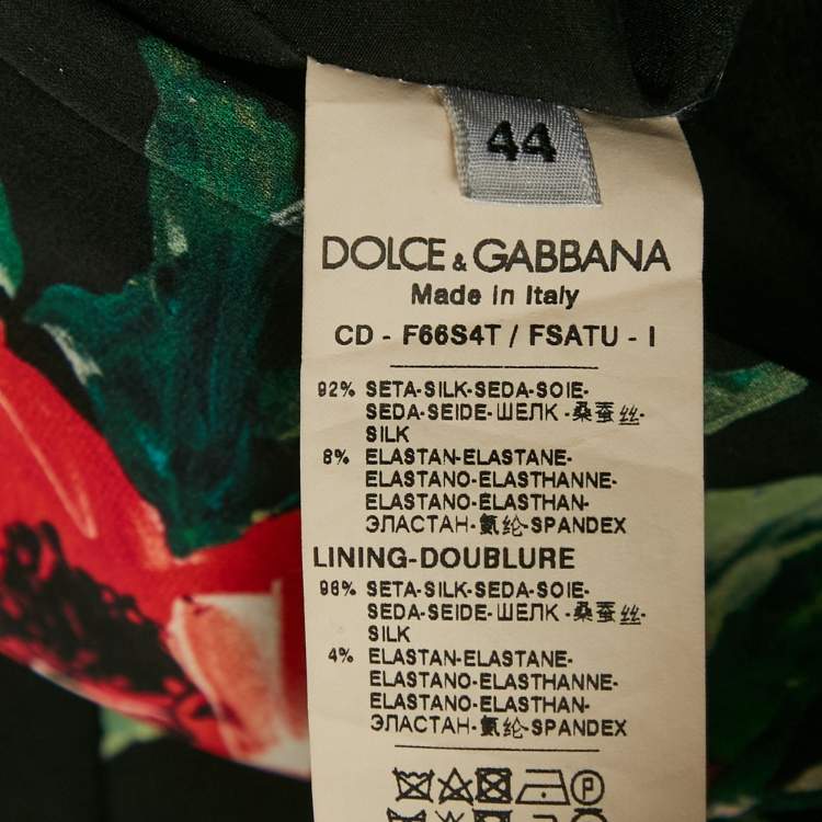 Pre Owned Dolce & Gabbana Black Floral Print Silk Flounce Midi Dress M