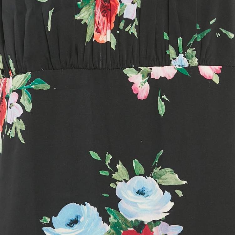 Pre Owned Dolce & Gabbana Black Floral Print Silk Flounce Midi Dress M