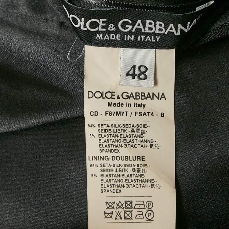 Pre Owned Dolce & Gabbana Black Floral Print Silk Drape Detail Dress L