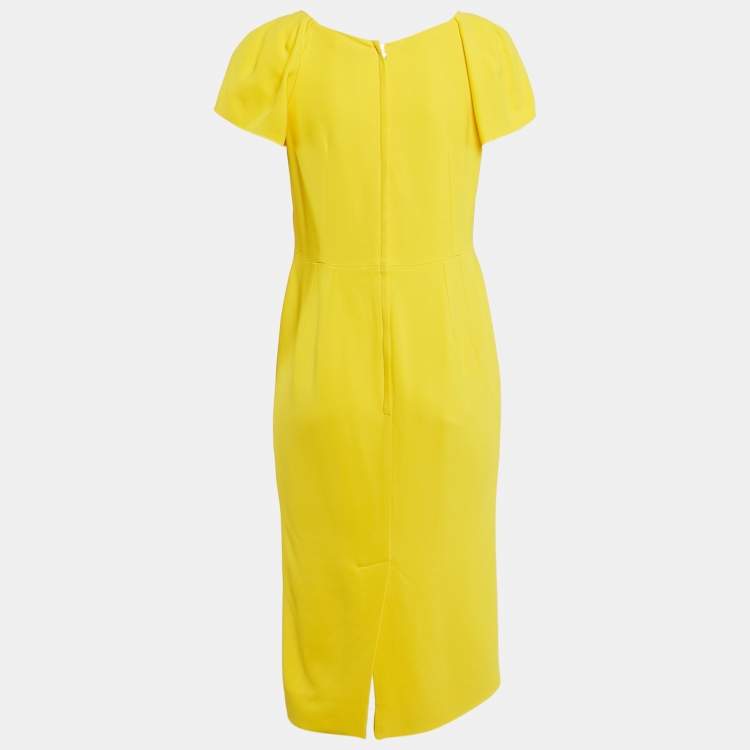 Pre Owned Dolce & Gabbana Yellow Crepe Cap Sleeve Midi Dress L