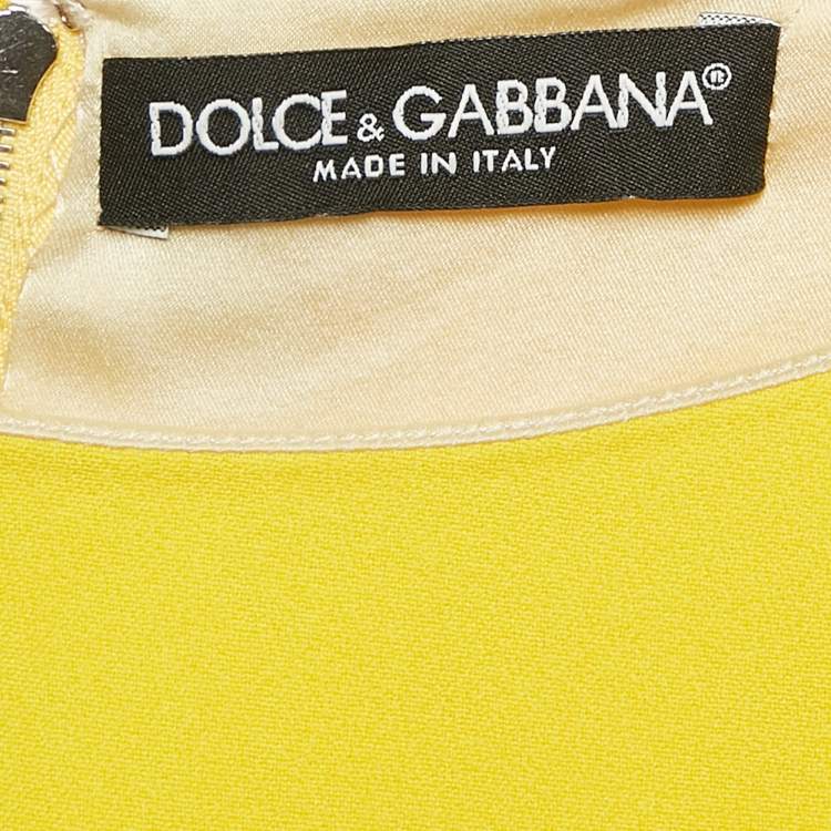 Pre Owned Dolce & Gabbana Yellow Crepe Cap Sleeve Midi Dress L