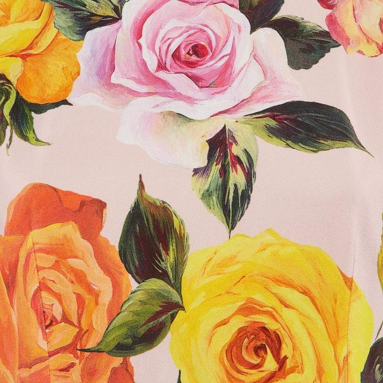 Pre Owned Dolce & Gabbana Pink/Multicolor Floral Print Crepe Button Detail Midi Dress M