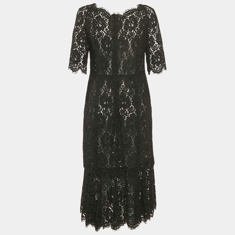 Pre Owned Dolce & Gabbana Black Lace Flounce Midi Dress L