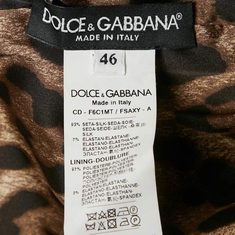 مملوكة مسبقًا Dolce & Gabbana Brown Animal Print Silk Ruched Midi Dress L