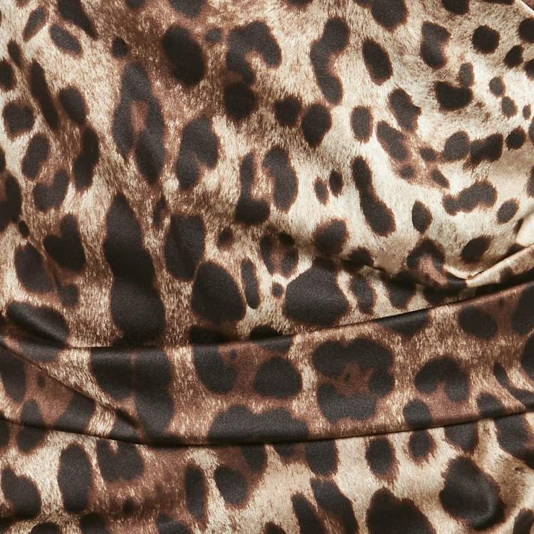 مملوكة مسبقًا Dolce & Gabbana Brown Animal Print Silk Ruched Midi Dress L