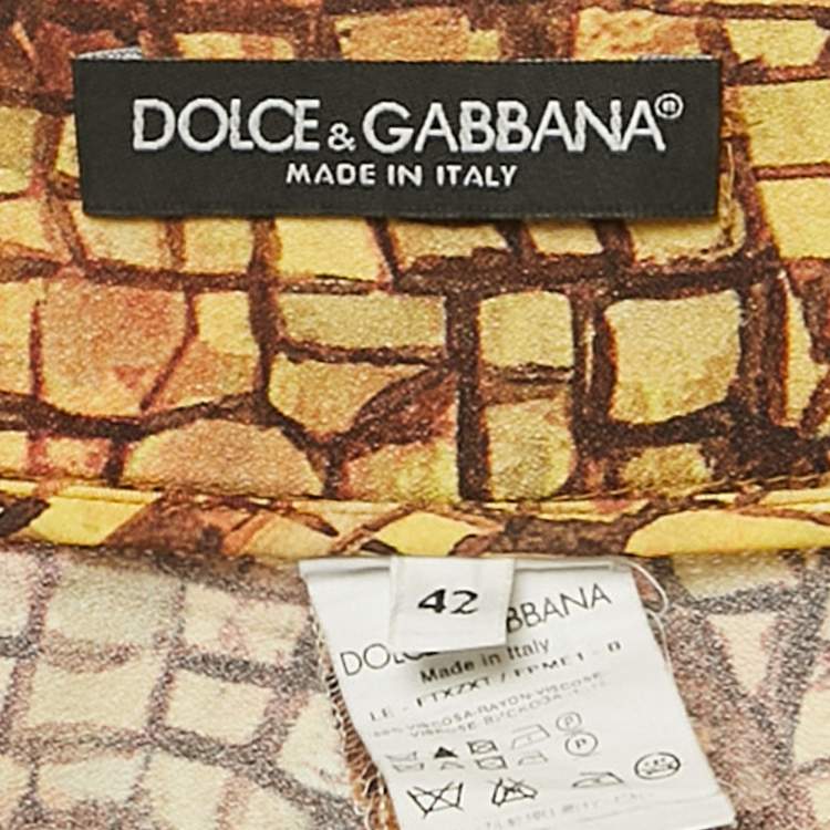 Pre Owned Dolce & Gabbana Yellow/Multicolor Printed Crepe Trousers M