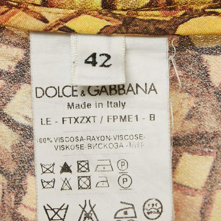 Pre Owned Dolce & Gabbana Yellow/Multicolor Printed Crepe Trousers M