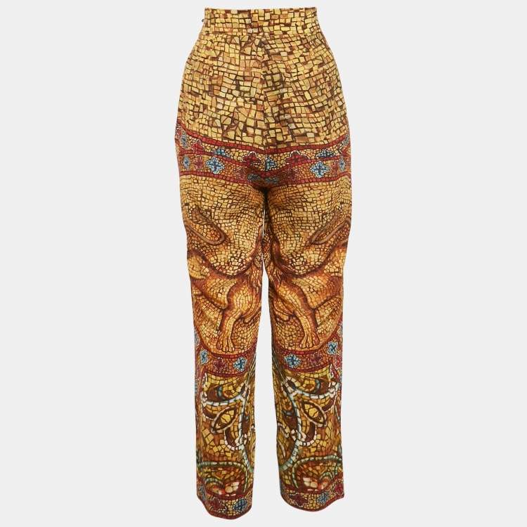 Pre Owned Dolce & Gabbana Yellow/Multicolor Printed Crepe Trousers M