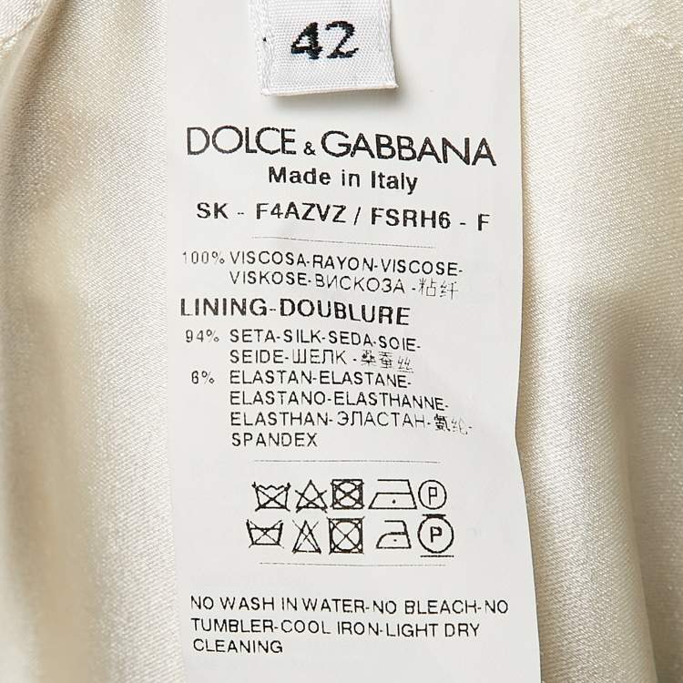 Pre Owned Dolce & Gabbana Off White Fish Print Crepe Midi Skirt S