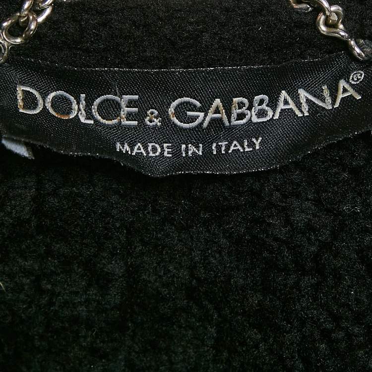 Pre Owned Dolce & Gabbana Black Leather and Fur Zip Detail Double Breasted Coat S