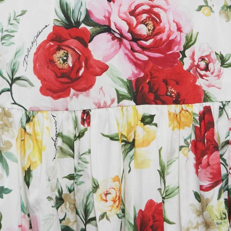 Pre Owned Dolce & Gabbana White Floral Print Cotton Tiered Mini Skirt S