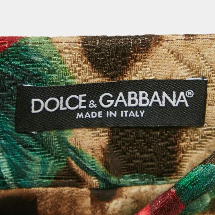 Pre Owned Dolce & Gabbana Brown Rose and Leopard Print Jacquard Mini Skirt S