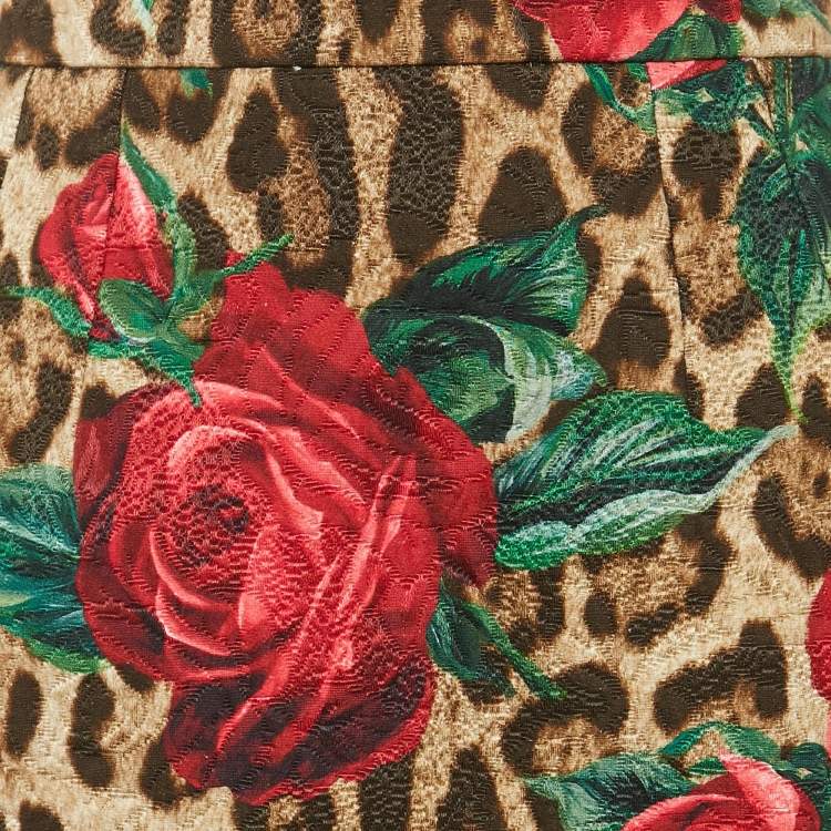 Pre Owned Dolce & Gabbana Brown Rose and Leopard Print Jacquard Mini Skirt S