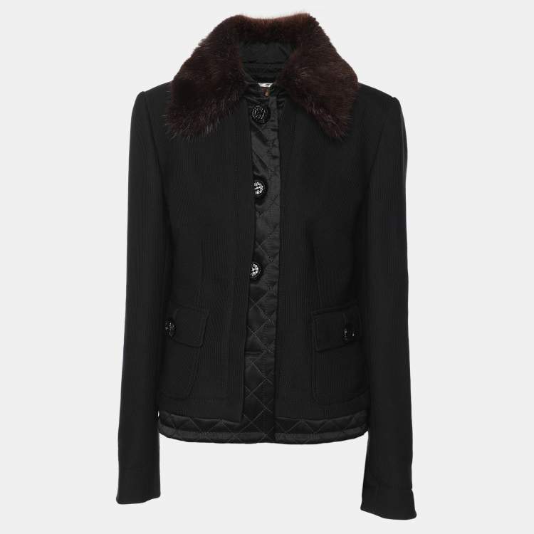 Pre Owned Dolce & Gabbana Black Wool Fur Jacket M