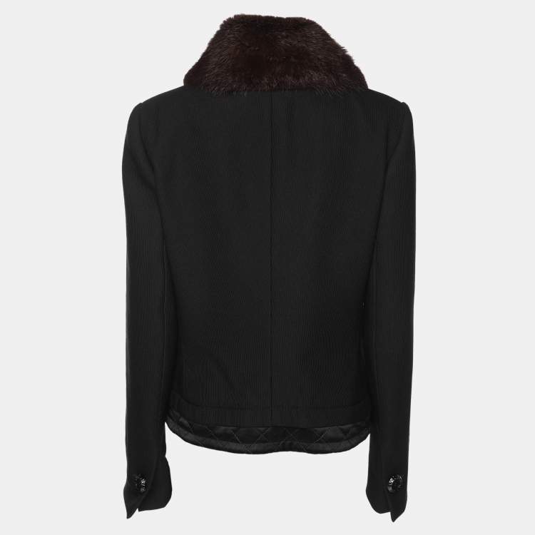 Pre Owned Dolce & Gabbana Black Wool Fur Jacket M