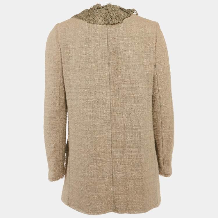 Pre Owned Dolce & Gabbana Taupe Lace Tweed Button Front Jacket M
