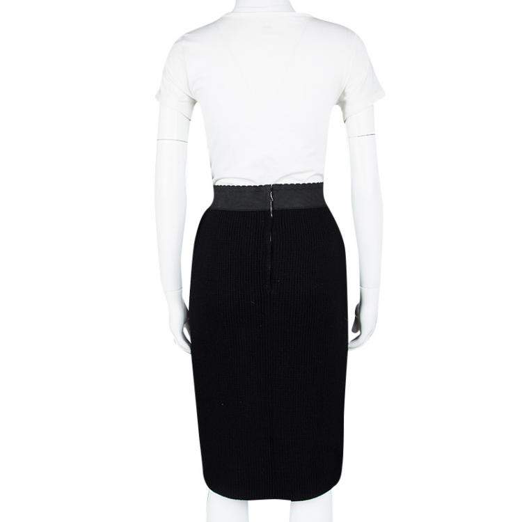 Pre Owned Dolce & Gabbana Black Wool Chunky Knit High Waist Skirt M