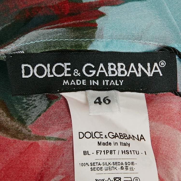 Pre Owned Dolce & Gabbana Blue Floral Print Silk Blouse and Skirt Set L