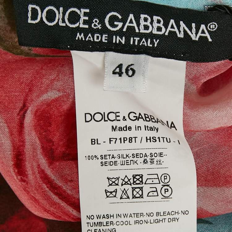 Pre Owned Dolce & Gabbana Blue Floral Print Silk Blouse and Skirt Set L