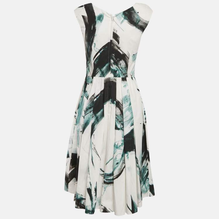 Pre Owned Dolce & Gabbana White Paint Brush Print Sleeveless Dress S