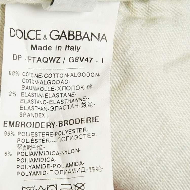 Pre Owned Dolce & Gabbana Blue Logo Applique Denim Ripped Jeans S Waist 29"