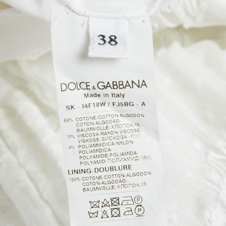 Pre Owned Dolce & Gabbana White Cotton Lace Gathered Knee Length Skirt S