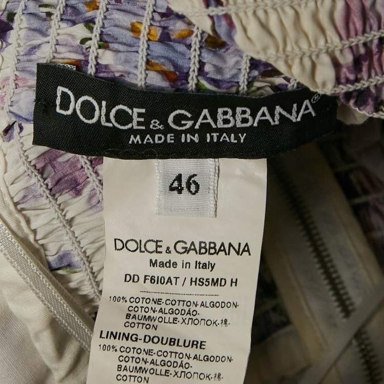 مملوكة مسبقًا Dolce & Gabbana Floral Print Cotton Tie-Up Shoulder Detail Smocked Short Dress L