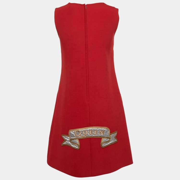 Pre Owned Dolce & Gabbana Red Queen's Angels Applique Wool Shift Dress S