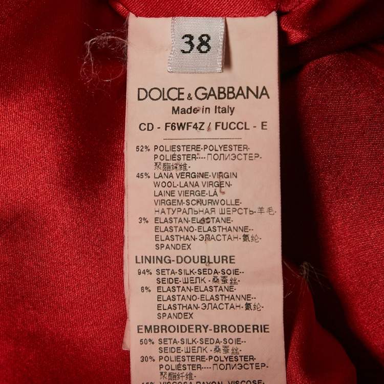 Pre Owned Dolce & Gabbana Red Queen's Angels Applique Wool Shift Dress S