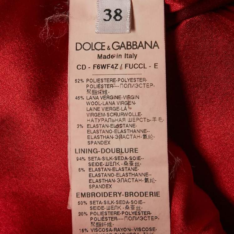 Pre Owned Dolce & Gabbana Red Queen's Angels Applique Wool Shift Dress S