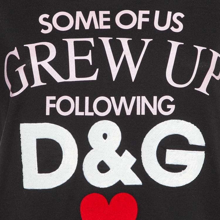 Pre Owned Dolce & Gabbana Black Sequined Cotton Crew Neck T-shirt S