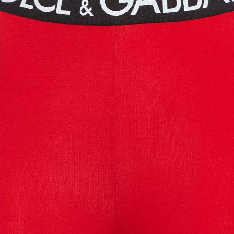 Pre Owned Dolce & Gabbana Red Jersey Logo Detail Leggings & Crop Top Set S