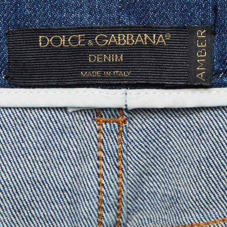 Pre Owned Dolce & Gabbana Blue Glitter Print Denim Amber Fit Jeans M/Waist 27"