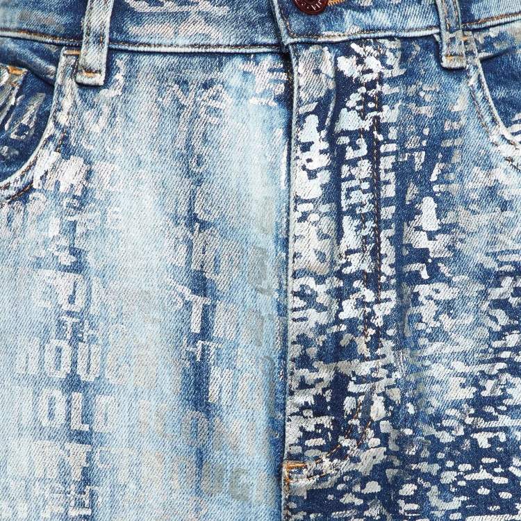 Pre Owned Dolce & Gabbana Blue Glitter Print Denim Amber Fit Jeans M/Waist 27"