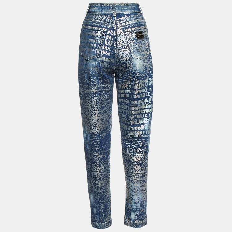 Pre Owned Dolce & Gabbana Blue Glitter Print Denim Amber Fit Jeans M/Waist 27"