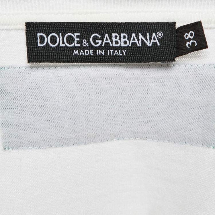 Pre Owned Dolce & Gabbana White Floral Appliqued Cotton Crew Neck T-Shirt S