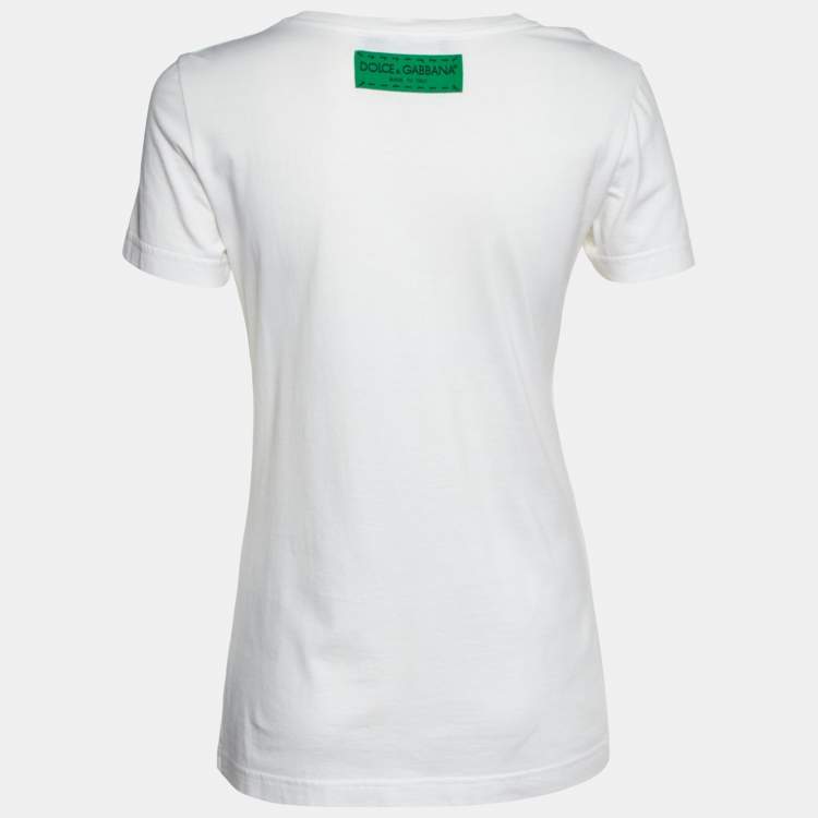 Pre Owned Dolce & Gabbana White Floral Appliqued Cotton Crew Neck T-Shirt S