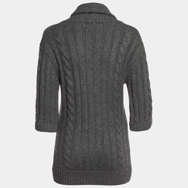 Pre Owned Dolce & Gabbana Grey Chunky Knit Button Front Cardigan XL