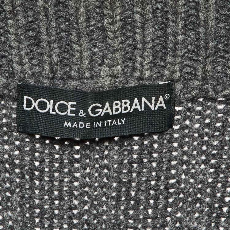 Pre Owned Dolce & Gabbana Grey Chunky Knit Button Front Cardigan XL