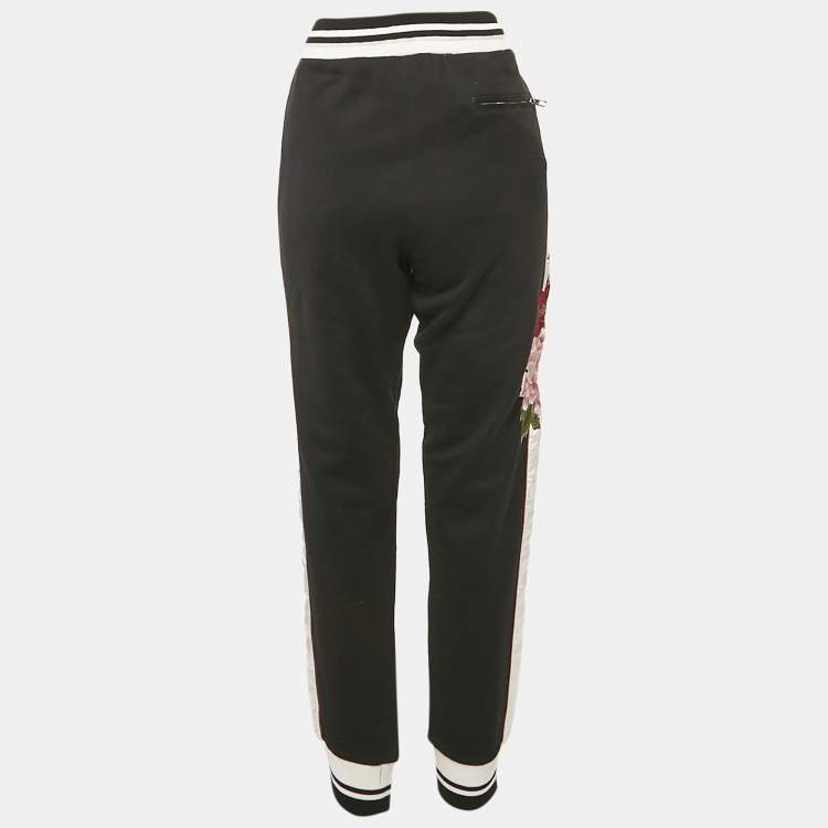 Pre Owned Dolce & Gabbana Black Embroidered Cotton Contrast Side Trimmed Trackpants XL
