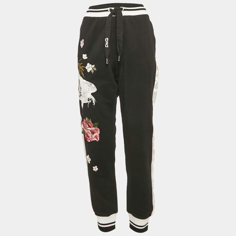 Pre Owned Dolce & Gabbana Black Embroidered Cotton Contrast Side Trimmed Trackpants XL