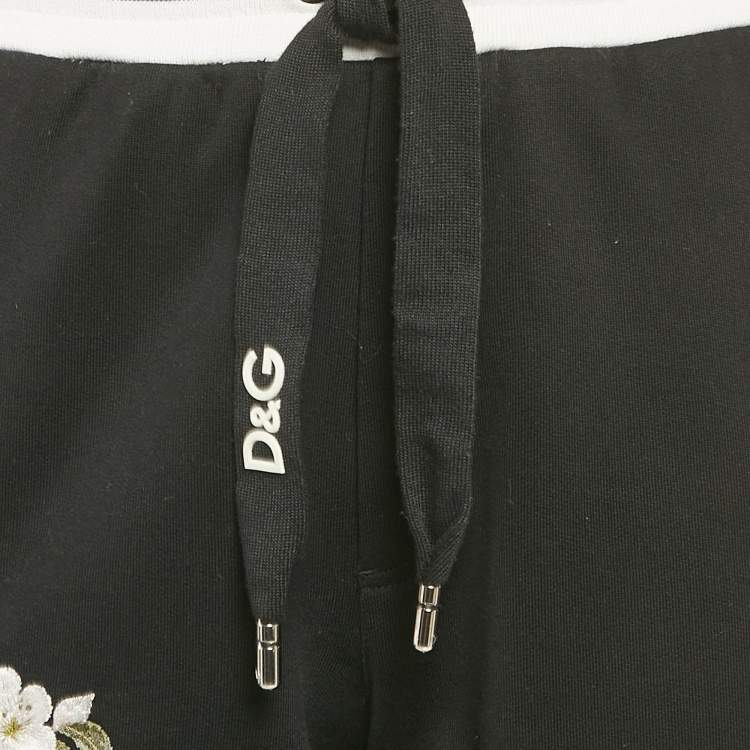 Pre Owned Dolce & Gabbana Black Embroidered Cotton Contrast Side Trimmed Trackpants XL