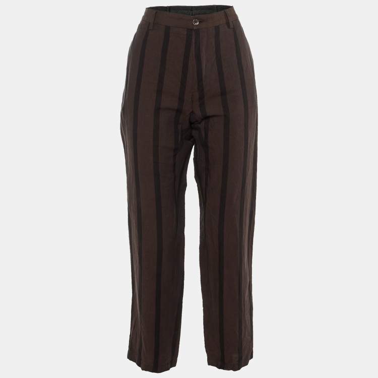 مملوكة مسبقًا Dolce & Gabbana Brown Striped Linen Trousers M