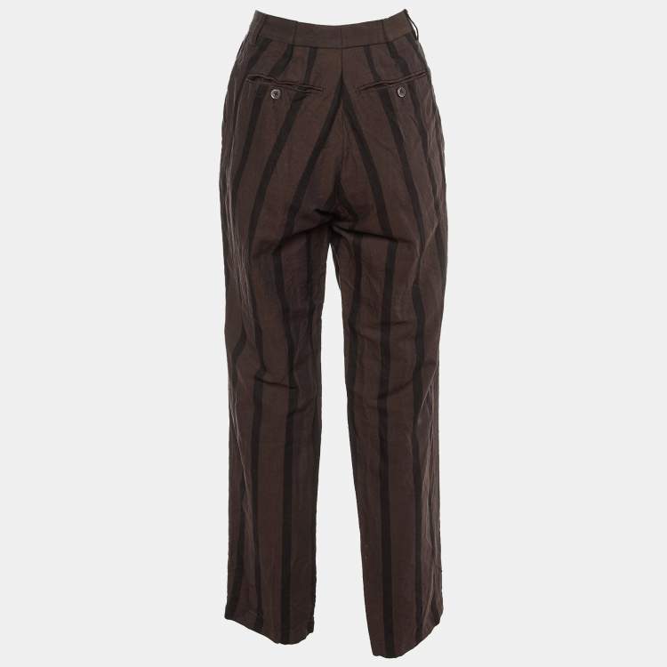 مملوكة مسبقًا Dolce & Gabbana Brown Striped Linen Trousers M