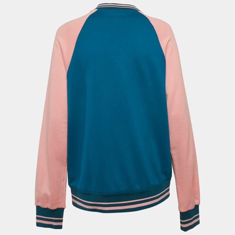 Pre Owned Dolce & Gabbana Blue/Pink Embroidered Cotton Sweatshirt S