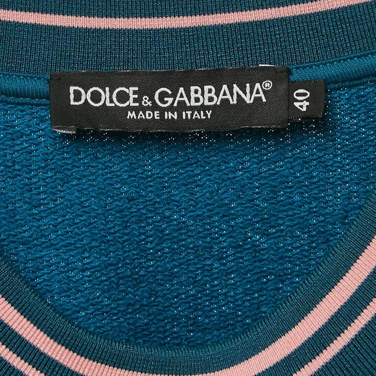 Pre Owned Dolce & Gabbana Blue/Pink Embroidered Cotton Sweatshirt S