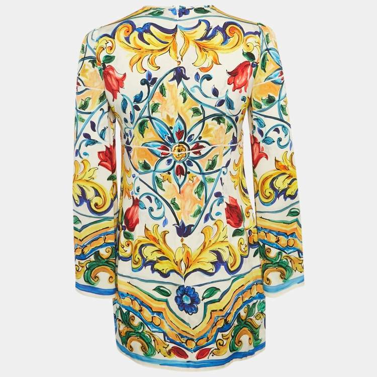 Pre Owned Dolce & Gabbana Multicolor Printed Long Sleeve Silk Tunic S