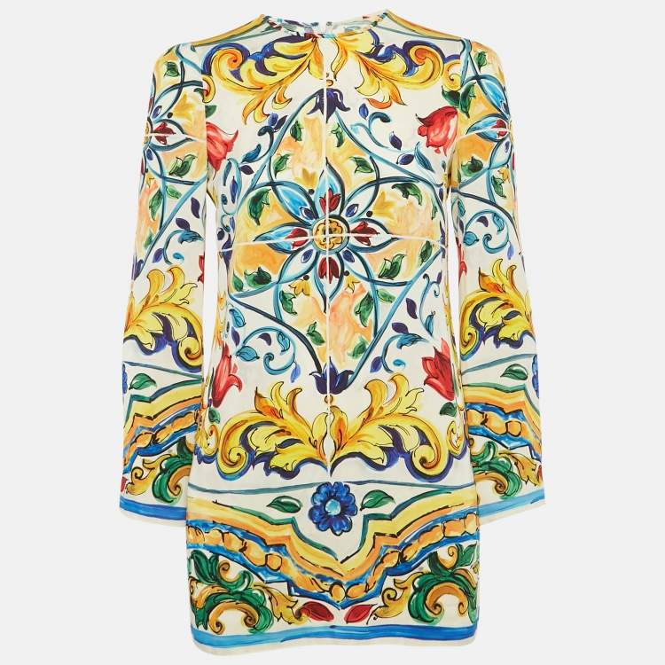 Pre Owned Dolce & Gabbana Multicolor Printed Long Sleeve Silk Tunic S