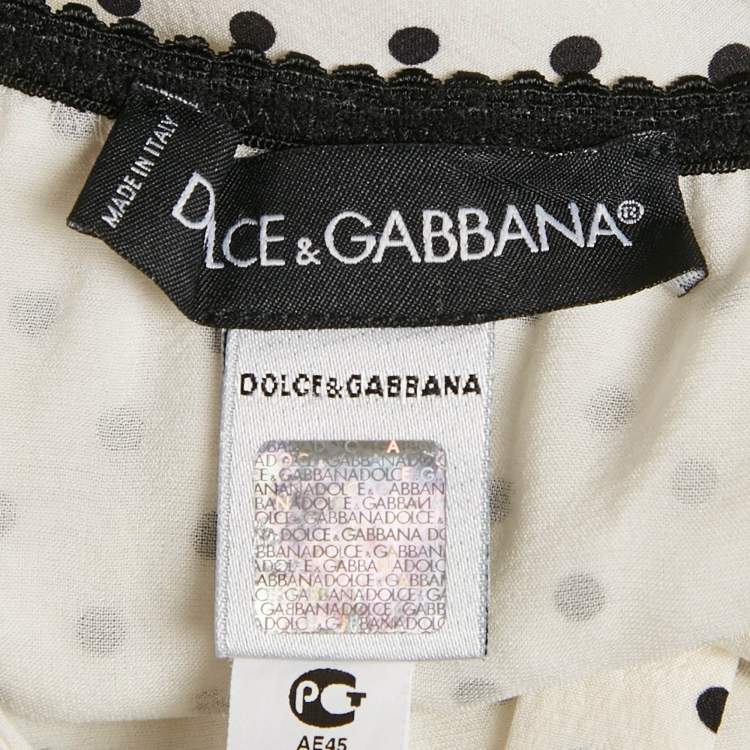 Pre Owned Dolce & Gabbana White Polka Dots Print Silk and Lace Trim Camisole M