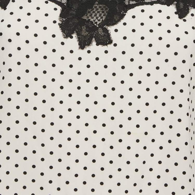 Pre Owned Dolce & Gabbana White Polka Dots Print Silk and Lace Trim Camisole M